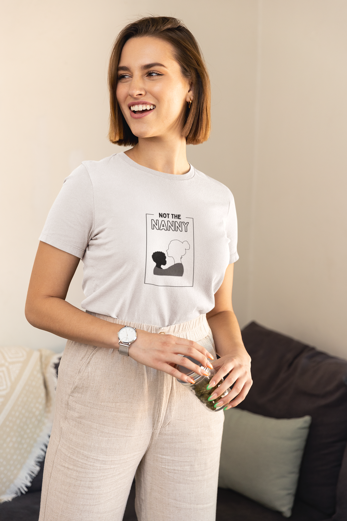 “Not The Nanny” Tee | White Silhouette Portrait, Statement Graphic Unisex organic cotton t-shirt