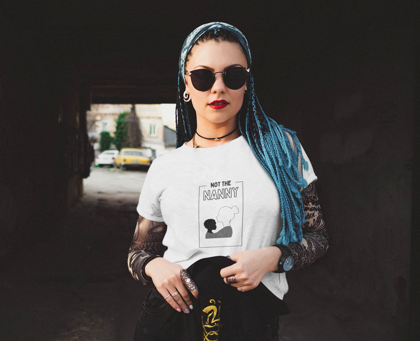 “Not The Nanny” Tee | White Silhouette Portrait, Statement Graphic Unisex organic cotton t-shirt