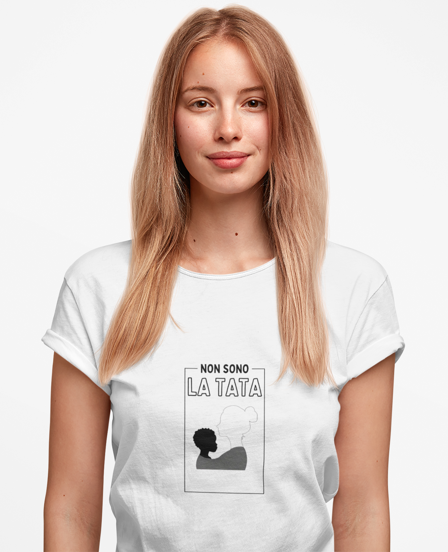 “Non Sono La Tata” Tee | White Silhouette Portrait, Italian Statement Graphic Unisex organic cotton t-shirt