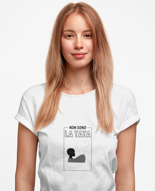 “Non Sono La Tata” Tee | White Silhouette Portrait, Italian Statement Graphic Unisex organic cotton t-shirt